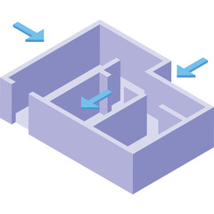 Isometric Blueprint Of A Residential Building With Blue Arrows Indicating Airflow Direction On A Transparent Background