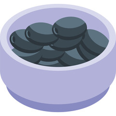 Isometric Bowl Filled With Dark Olives Against A Transparent Background