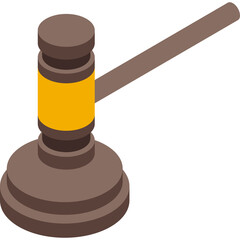 Isometric Brown Gavel With Yellow Band And Shadow Isolated On White Background Representing Justice And Law