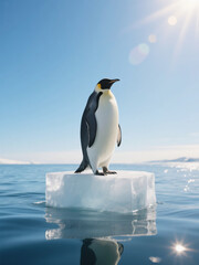 Fototapeta premium Lone Penguin under Clear Blue Sky