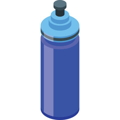 Isometric Blue Water Bottle With Black Lid On Transparent Background For Sports And Hydration