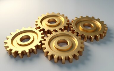 Continuous Learning on Golden Cog Gears. 3D Illustration. High quality