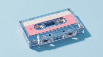 Obraz premium Vintage Cassette Tape on a Pastel Blue Background with Soft Shadow, Depicting Nostalgic Music Culture and Retro Aesthetics in a Clear Design