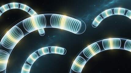 Abstract Representation of Microscopic Organisms and Genetic Code with Luminous Highlights and Deep Background