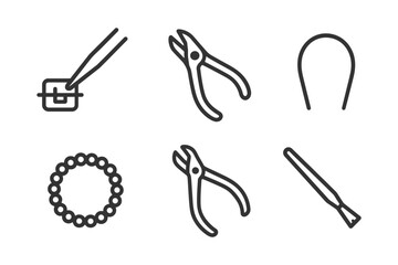 Fototapeta premium Orthodontic tools line icons set: braces, pliers, dental instruments.