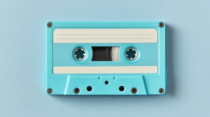 Fototapeta premium Retro Audio Cassette Tape on Blue Background with Clear Sky Aesthetic Perfect for Nostalgia and Music-Related Projects