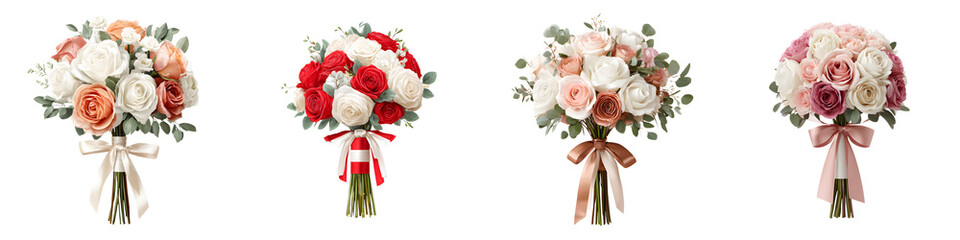Elegant Wedding Bouquets Set on White Background