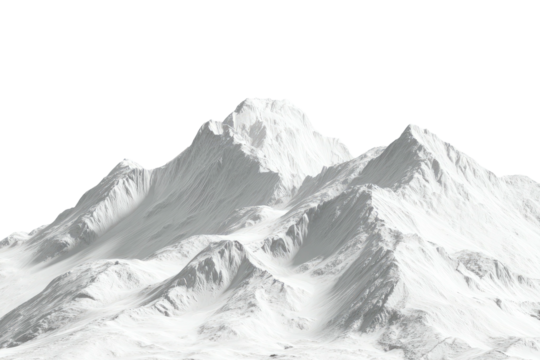 Snowy mountain range against a stark black background