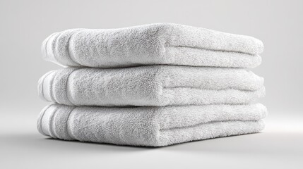 Soft and Plush White Towels Stacked Neatly on a Minimalist Background for Home or Spa Decor Inspiration and Towel Product Presentation
