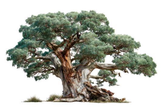 Gnarled, old tree with full leaves and textured bark