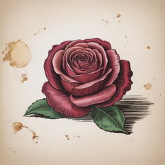 Elegant Red Rose Illustration with Vintage Aesthetic