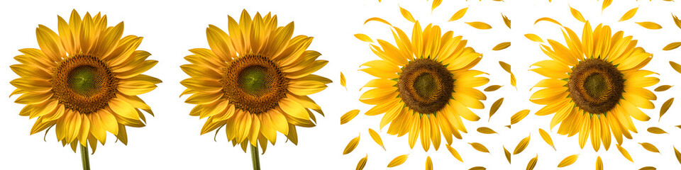 Obraz premium Four vibrant sunflowers isolated on transparent background are presented