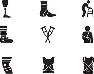 Orthopedic Support, Injury, and Rehabilitation Vector Silhouettes