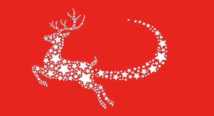 Festive Deer Silhouette Made of Stars Against Red Background for Holiday Decorations and Christmas Designs