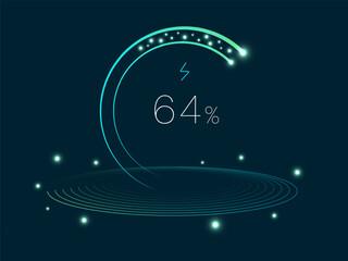 Electric Vehicle battery charging Dashboard Interface with battery percentage in Luminous Circular Progress Bar movement light effect vector design concept. Battery charging dashboard for ui, ev car.