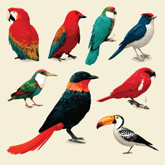 Decorative Tropical Birds Vector Art.