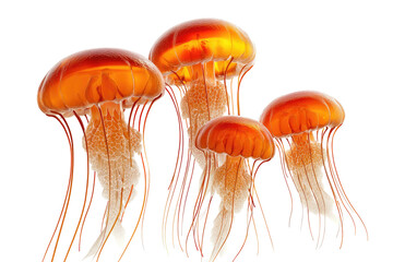 Jellyfish cluster; orange, translucent, ethereal sea creatures