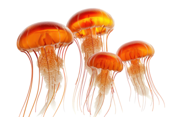 Jellyfish cluster; orange, translucent, ethereal sea creatures