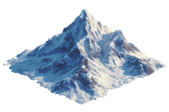Snowy mountain peak. Sharp ridges. Isolated. Translucent base