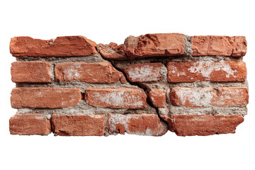 Obraz premium Cracked red brick wall fragment with visible mortar
