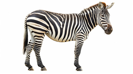 Side view full body of african zebra standing isolated white background use for animals in safari theme