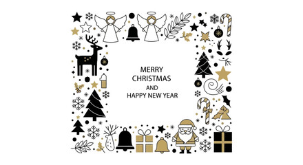 Obraz premium Festive Christmas and New Year's Greeting Card with Decorative Elements in Black and Gold