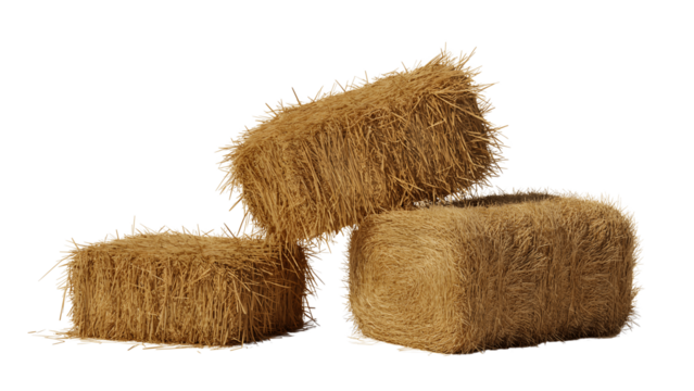 Three square hay bales isolated on transparent background