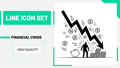 Qulityful Financial crisis line icon set