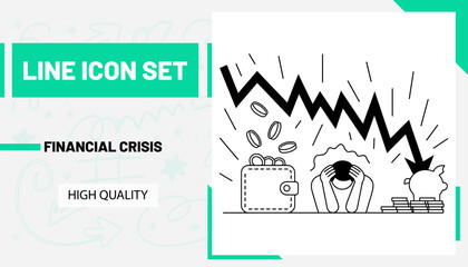 Qulityful Financial crisis line icon set