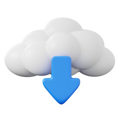 Realistic Rendered Cloud with Download Arrow 3D Icon Illustration