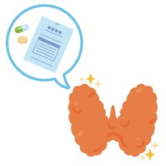 薬剤と調子が良い甲状腺のイラスト／Illustration of a Healthy Thyroid and Medication