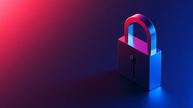Floating modern slick padlock casts a soft gradient shadow against a clean background symbolizing digital security protection privacy and minimal futuristic design

