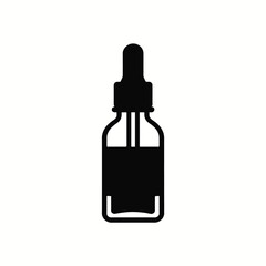 Black dropper bottle icon with white background liquid