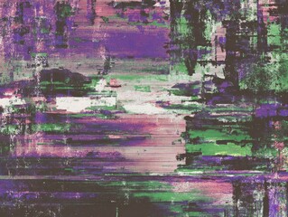 A distorted image of a person amidst a glitching vibrant landscape