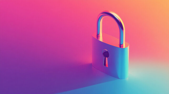 Floating modern slick padlock casts a soft gradient shadow against a clean background symbolizing digital security protection privacy and minimal futuristic design
