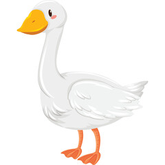 A White Goose With A Yellow Beak And Orange Legs Stands Proudly On A Transparent Background With Soft Pink Cheeks