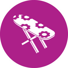 A White Ironing Board with Pink Flower Pattern and Silver Metal Legs on a Transparent Background