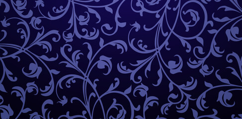 seamless floral pattern swirl ornament curly dark blue color