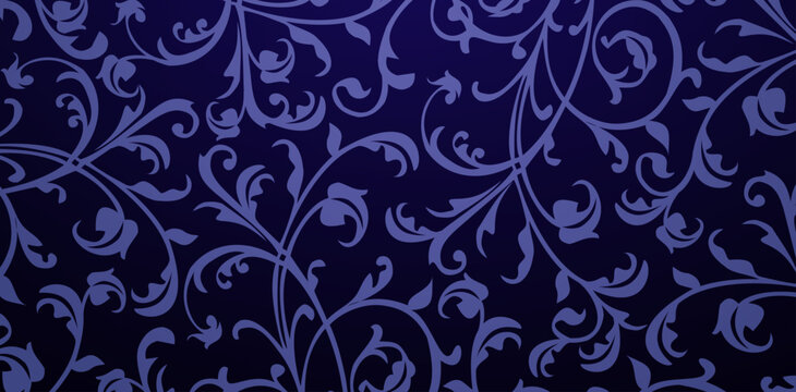 seamless floral pattern swirl ornament curly dark blue color