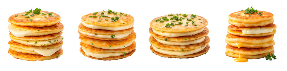 Stacks of savory pancakes isolated on transparent background