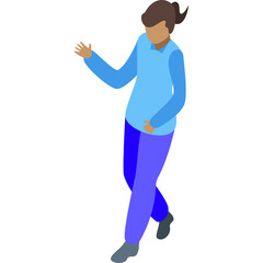 Isometric Digital Human illustration in light blue shirt and dark blue pants in a three quarter view with transparent background
