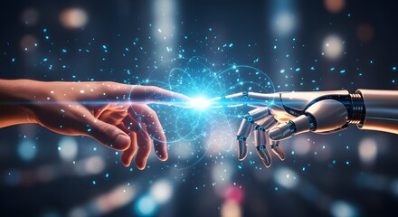 Fototapeta premium hands of people and robot 🤖 ai images 