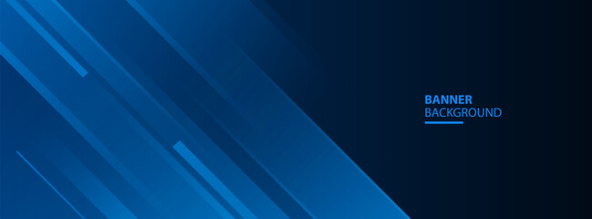 Abstract blue diagonal geometric lines banner background with copy space for text