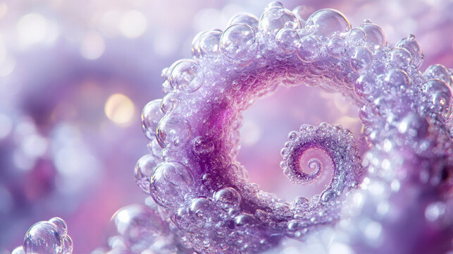 Floating semi transparent bubbles swirl into a soft lilac spiral against a dreamy background creating a sense of lightness harmony motion and ethereal beauty
