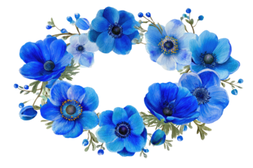 Blue anemone floral wreath; vibrant & delicate arrangement