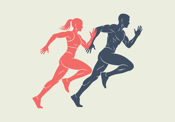 Man and woman running together for fitness and sport