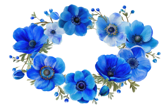 Blue anemone floral wreath; vibrant & delicate arrangement - Powered by Adobe