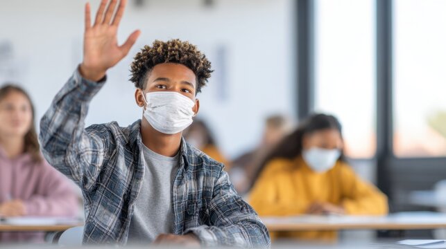 African American Male High School Student Engaging in Classroom Learning