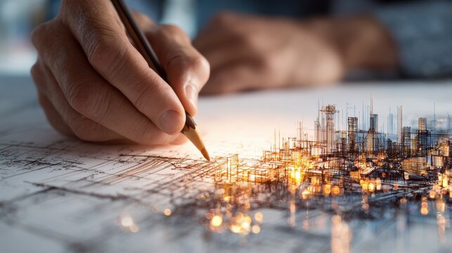 Creative Man Sketching Architectural Project for Inspirational Ideas