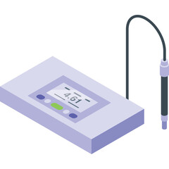 Isometric Digital pH Meter With Probe For Measuring Acidity And Alkalinity In Liquids On A White Background
